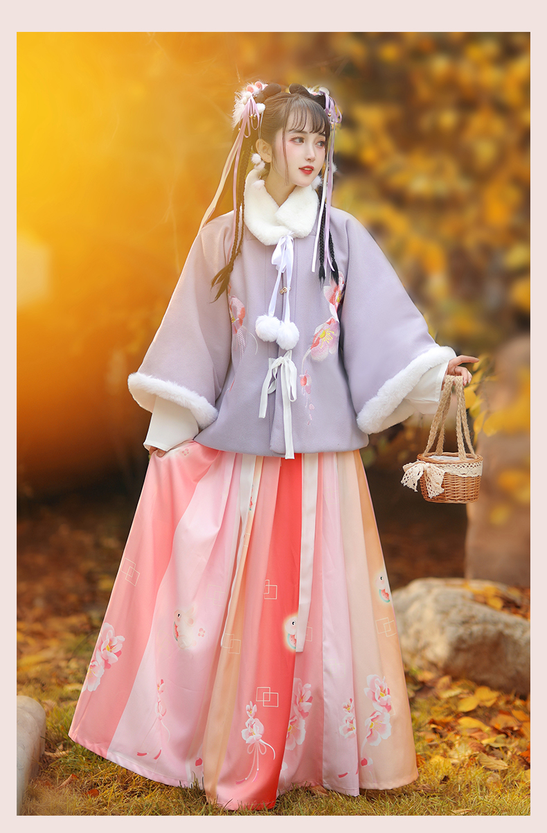 汉服女成人冬季明制加厚坦领半壁超仙襦裙改良少女古装冬天七分袖淡粉