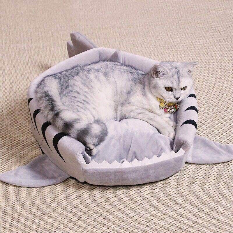 猫窝四季通用可拆洗猫舍猫屋封闭式狗窝冬季保暖宠物窝猫咪用品鲨鱼窝