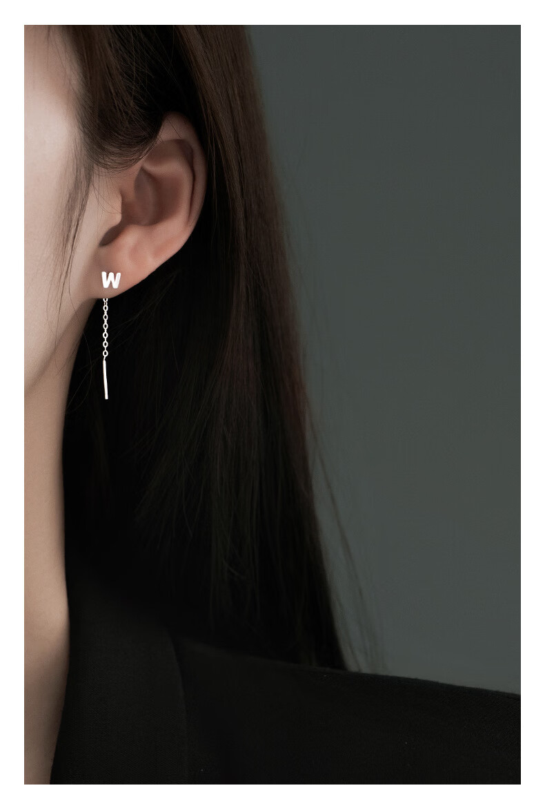 京粉新款s999足银字母耳线女气质潮养耳洞耳环简约冷淡风耳饰定情信物