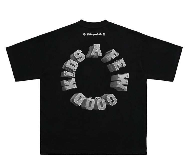 fff马思唯同款afgk黑白金属印花logo夏新款潮流t恤男短袖2022情侣