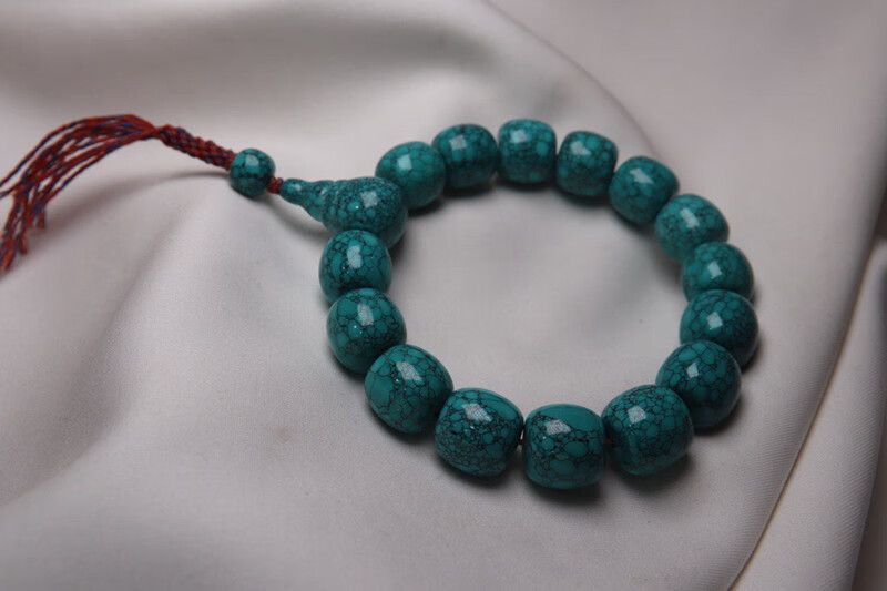 牧思原矿绿松石108佛珠手链高瓷蓝乌兰花精品单圈圆珠手串男女款12mm