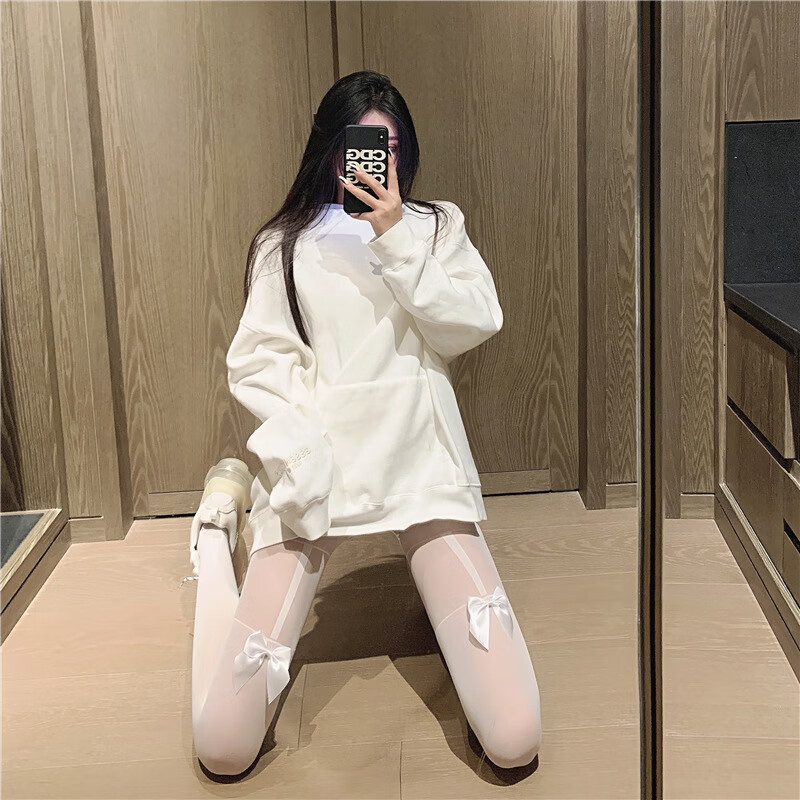 醉艳日系可爱蝴蝶结黑色假大腿袜过膝袜女jk黑丝袜拼接白色吊带高筒袜