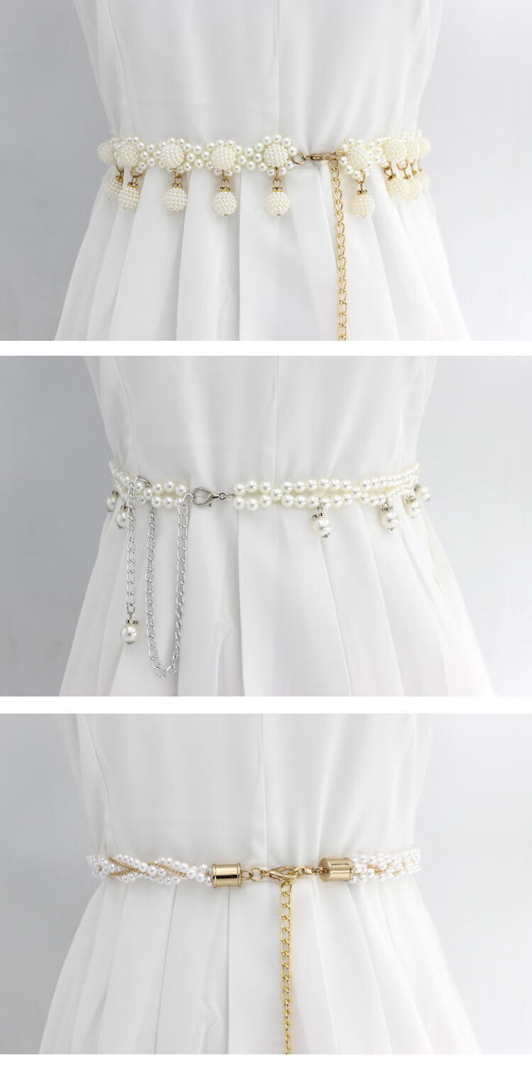 裙子配饰珍珠流苏女士甜美女装饰连衣裙珍珠韩版百搭多层时尚主图款