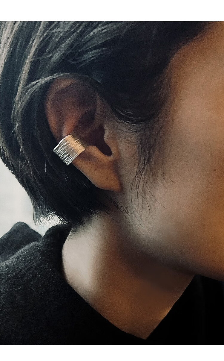 洛华琦无有善见城999足银设计稻草肌理感开口戒指耳夹银色戒指现货