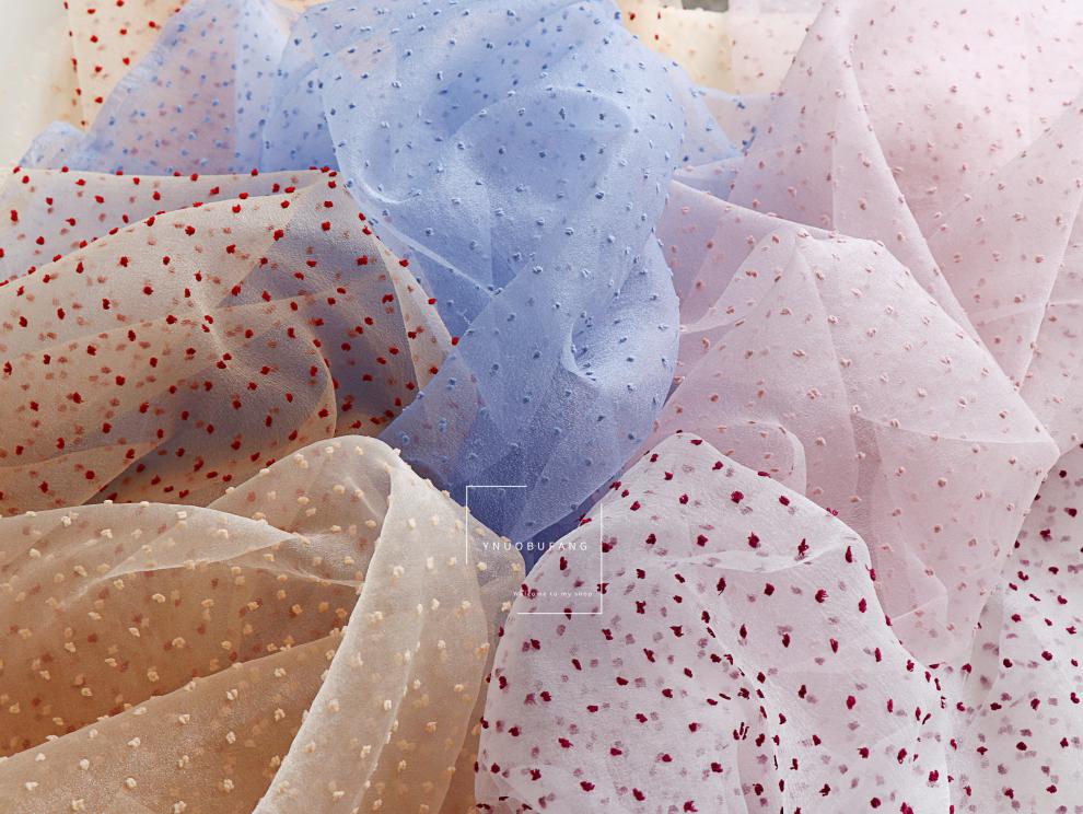 oloey新款泡泡纱点点刺绣网纱布料蕾丝蓬蓬裙衬衫服装面料手工diy布半