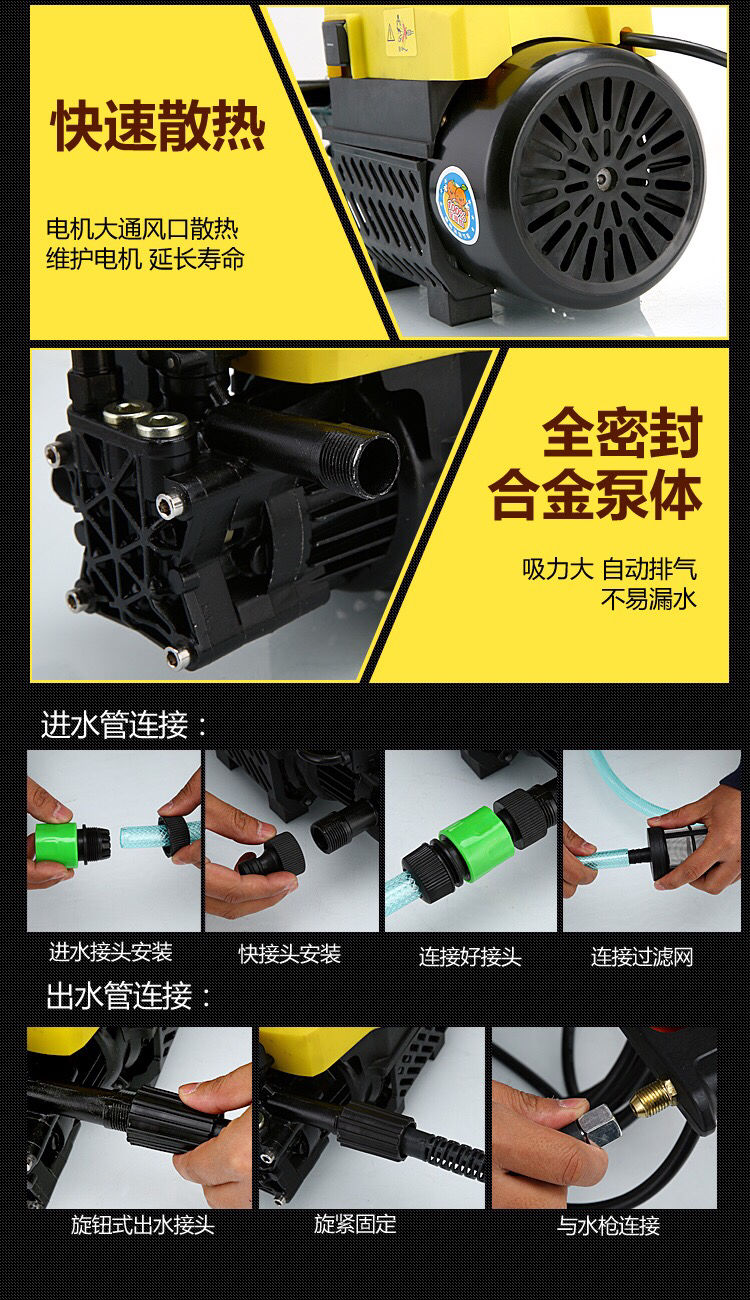 家用220v大功率清洗机手提式高压洗车水泵水枪豪华短枪15米钢丝管铜快