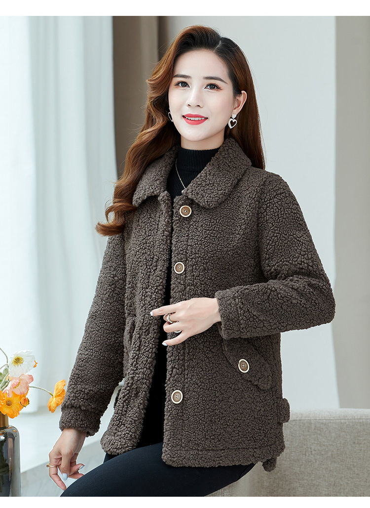 高品质短外套女新款款秋冬装颗粒绒洋气外套中老年妈妈女装大码纯色