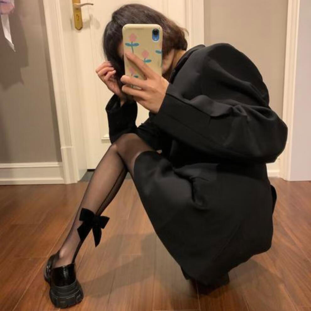 辣妹黑色丝绒蝴蝶结黑丝袜性感直线条美腿丝袜子任意剪防勾丝薄款黑色