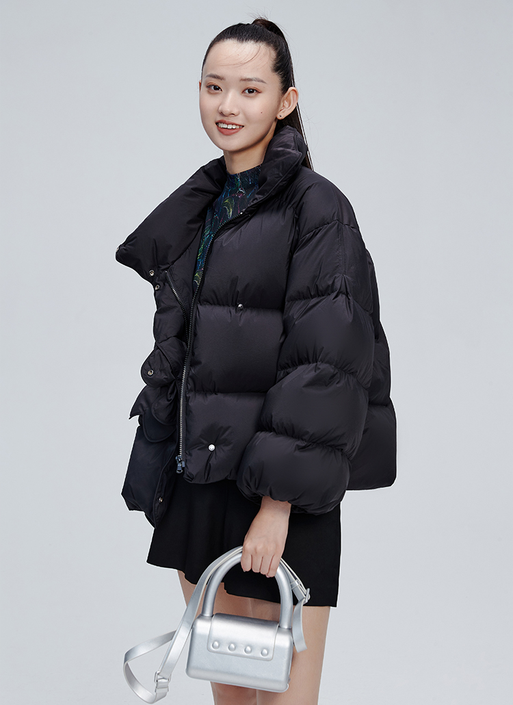 艾莱依短款羽绒服女2021年新款白鸭绒高端设计感小众冬装羽绒外套暖