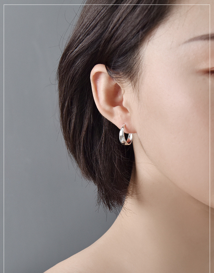 中老年人耳环女999足银耳圈送妈妈奶奶耳饰光面银耳坠耳扣 (宽7mm