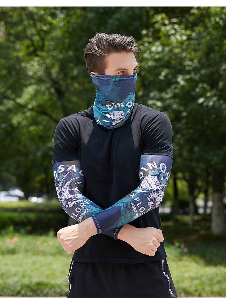 防晒袖套面罩骑行冰袖男士防晒冰丝袖套夏季花臂纹身手臂袖开车 十二