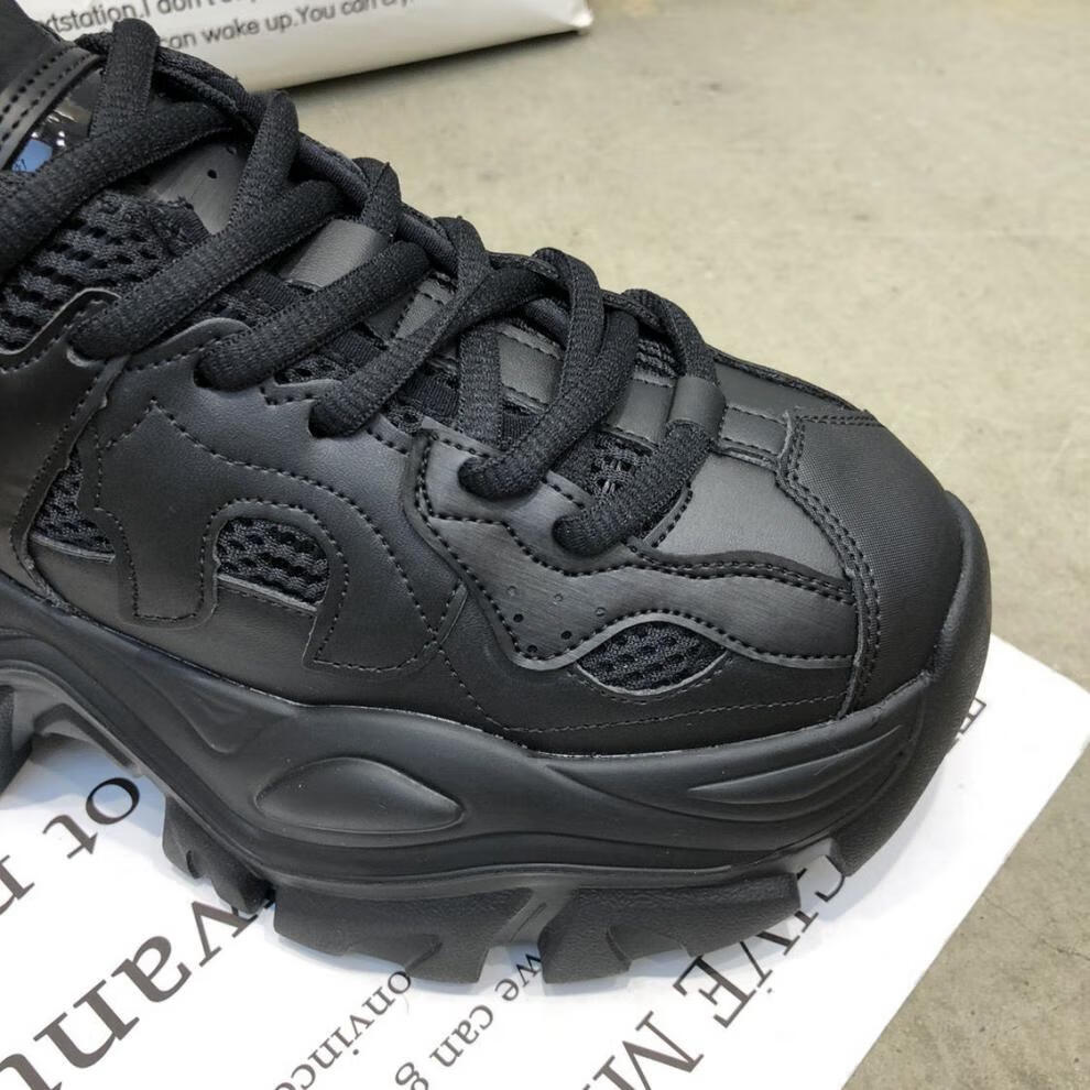 网红黑将军时尚厚底老爹鞋女2022秋季新款软皮透气增高运动休闲鞋ld