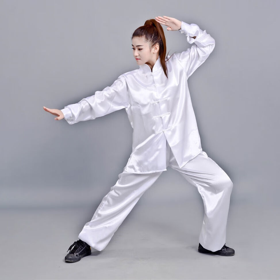 纯白太极服演出服春秋款武术服装套装练功服运动会开幕式服装 纯白