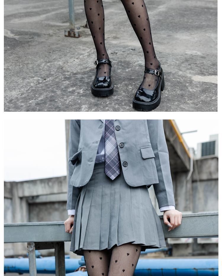 黑丝袜女学生黑色爱心连裤袜制服鱼网丝袜jk袜子桃心丝袜夏季薄款