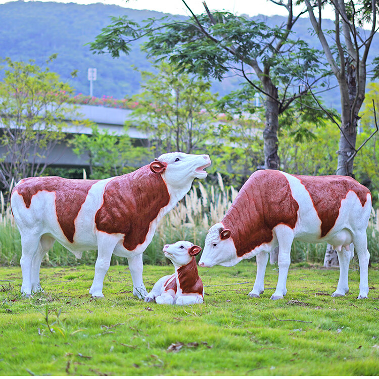 仿真大型假的黄牛雕塑室外草坪模型摆件西门塔尔牛园林景观装饰品小