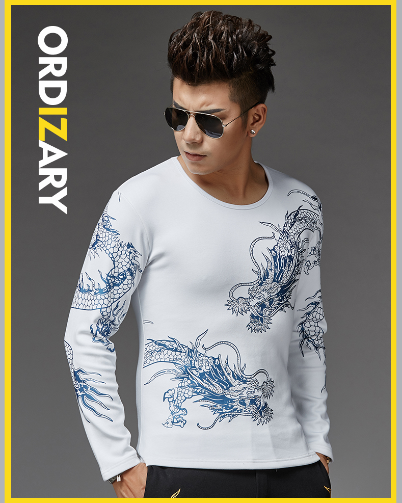 有龙图案的衣服带龙图案的男衣服夏长袖t恤潮流个性社会霸气风打底衫