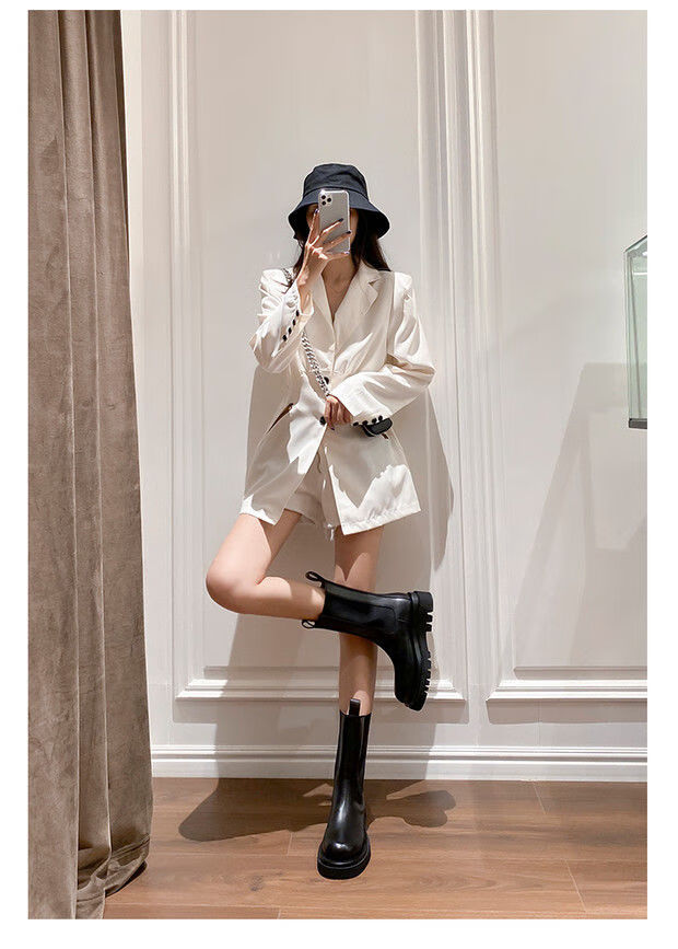 学院风jk制服鞋秋冬新款中筒烟筒靴厚底英伦风切尔西短靴女加棉马丁靴