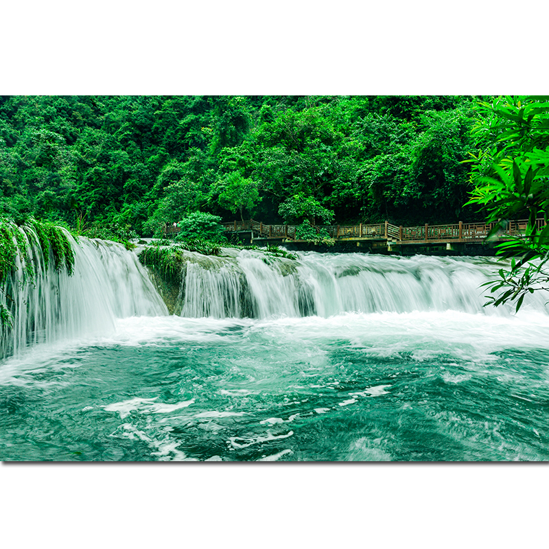 大瀑布流水生财世界名胜风景画聚财山水画小七孔景区客厅壁画 w364 横