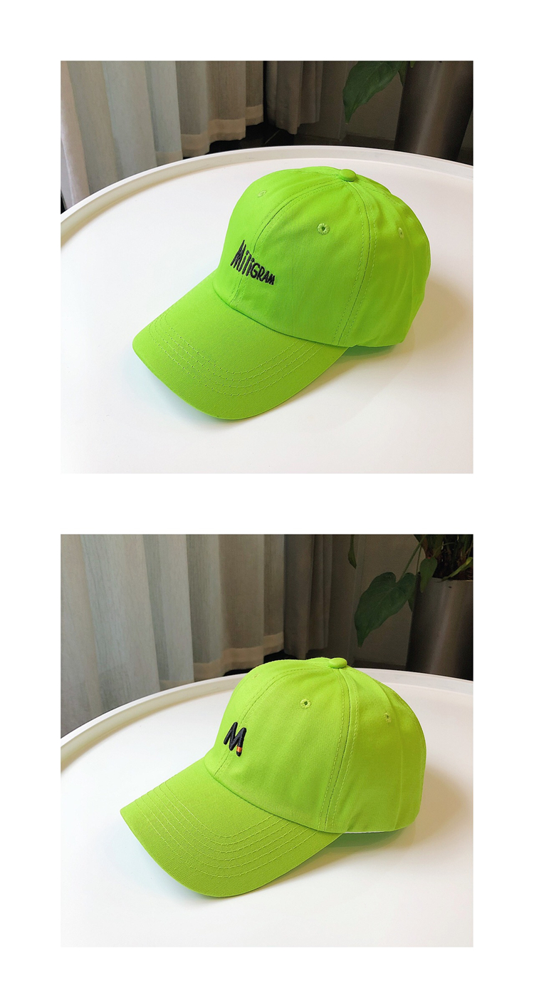 啄木鸟绿色棒球帽子女夏天韩版浅绿色荧光绿潮男街头休闲字母刺绣