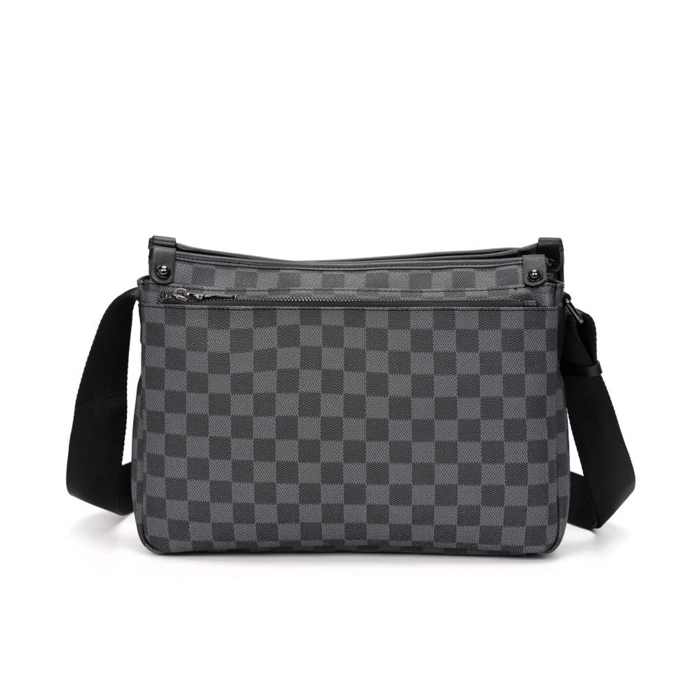 酷奇袋鼠经典酷奇网红格子邮差男包单肩斜挎包潮牌男士大容量商务黑色