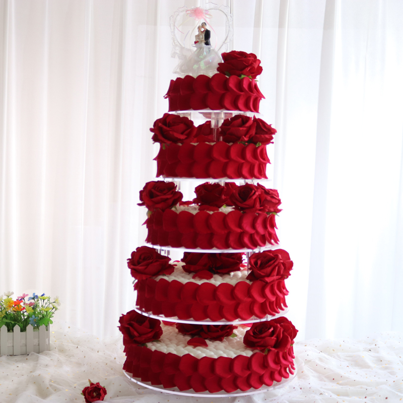 2020新款网红多层铝合金支架婚礼祝寿水果蛋糕模型橱窗摆设样品西瓜红