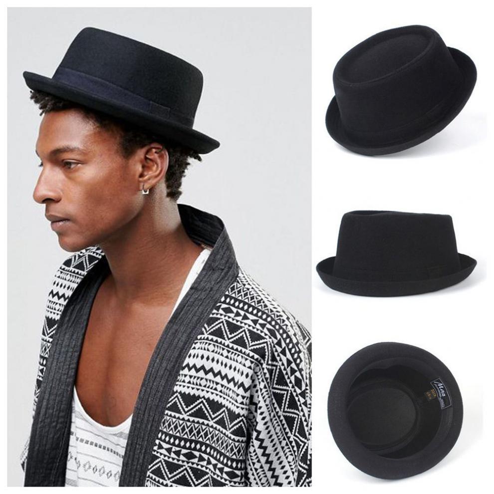 lucaly礼帽绅士帽男欧美爵士毛呢帽子街头时尚青中老年绅士卷边平顶