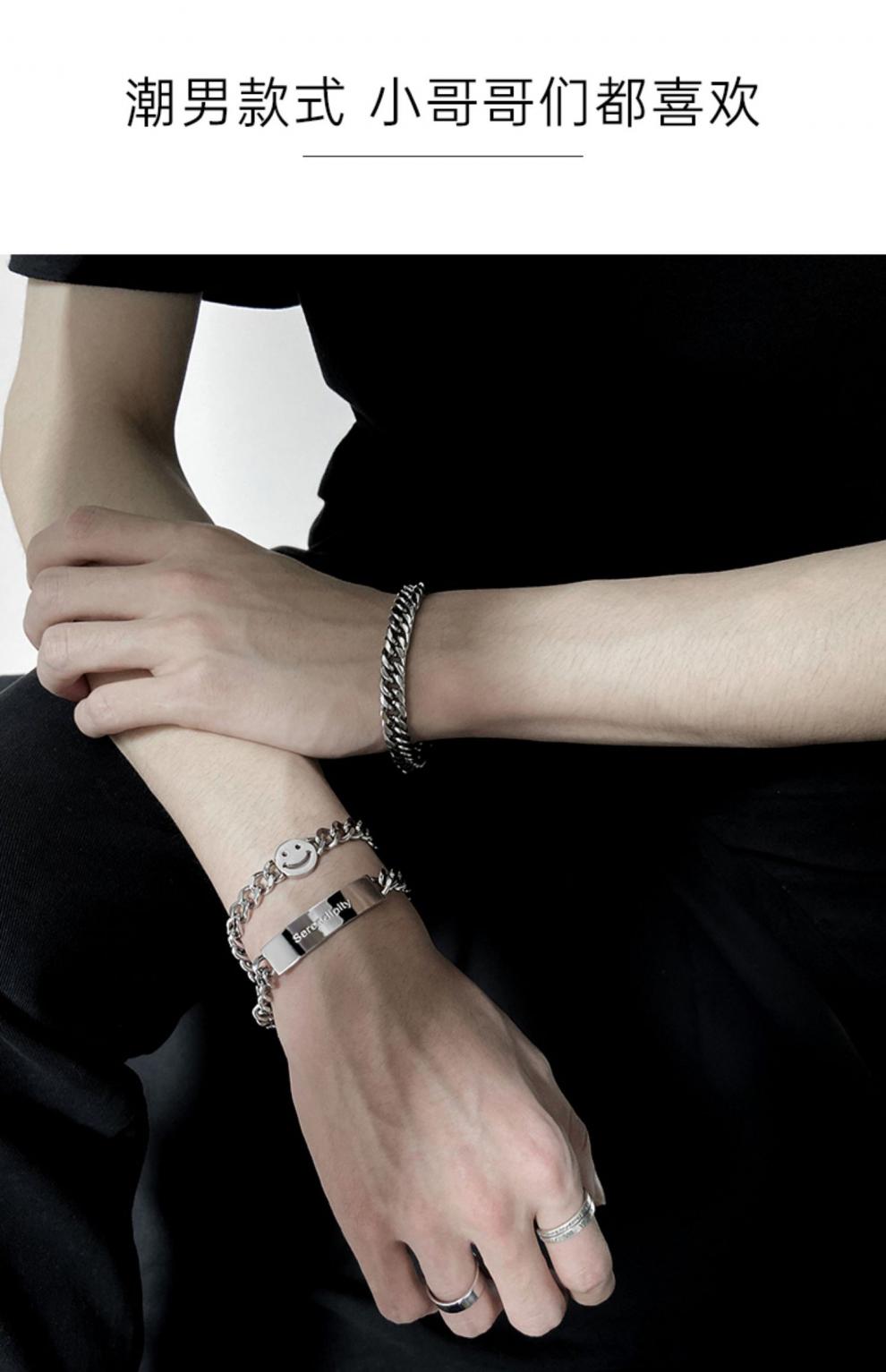 迪士尼克兰茜kelanxi笑脸手链钛钢表情手链男银色周长1820cm520笑脸