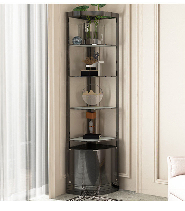 菲美柏 轻奢不锈钢酒柜家用客厅转角柜落地三角柜餐厅墙角酒柜靠墙