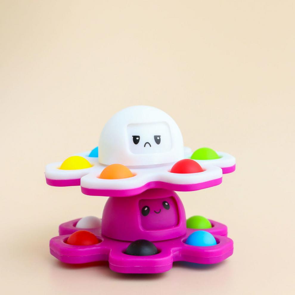 新款变脸章鱼旋转陀螺指尖儿童解压减压小玩具popit手指间泡泡乐变脸