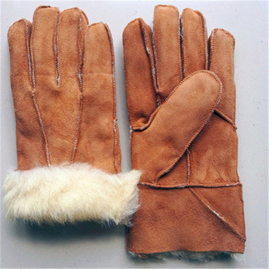 worms翻毛皮手套男女士户外男款五指羊毛皮加厚款皮毛一体防寒保暖