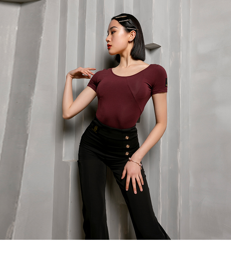 摩登舞裤新款女国标舞裤直筒高腰交谊舞练功服裤子跳舞裤子女高腰拉丁