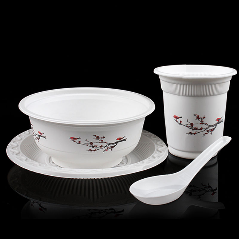 一次性碗筷餐具套装四件套饭店用杯碗碟勺可降解餐具独立包装200个