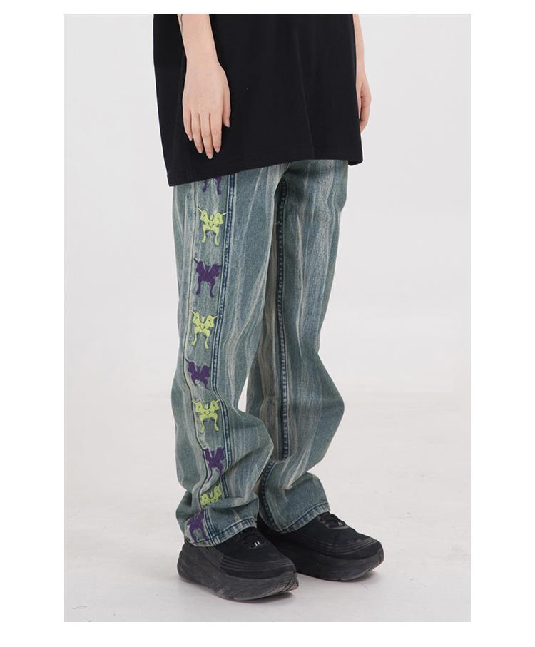tyburn 「cargoaz lozhua」20ss 国潮男女同款扎染刺绣蝴蝶串标牛仔裤