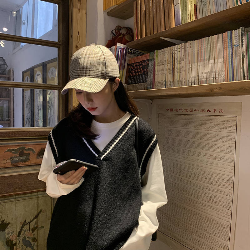 学院风v领套头2021秋冬新款韩版宽松百搭针织毛衣背心马甲女上衣白色m