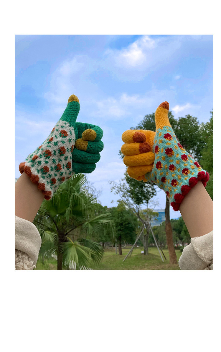 蜜丹丽新品冬季触屏韩版ins手套女秋冬季百搭学生可爱五指毛线针织