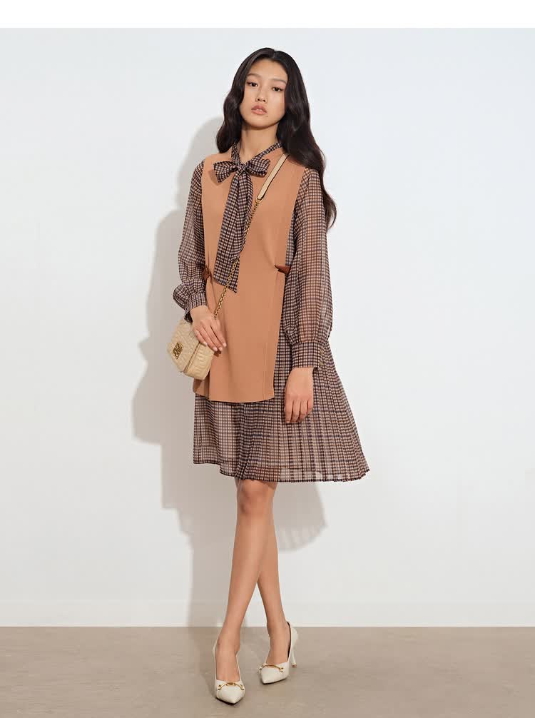 商场同款影儿诗篇女装2021年秋季新品连衣裙 驼色 36