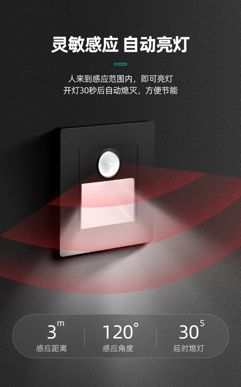欧普侍感应地脚灯86型人体感应家用led过道小夜灯嵌入式光感智能踏步