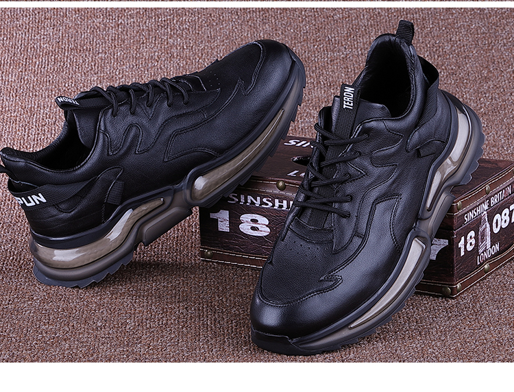 南极人真皮减震跑步鞋头层牛皮气垫休闲皮鞋皮鞋潮流旅游鞋软底秋季男