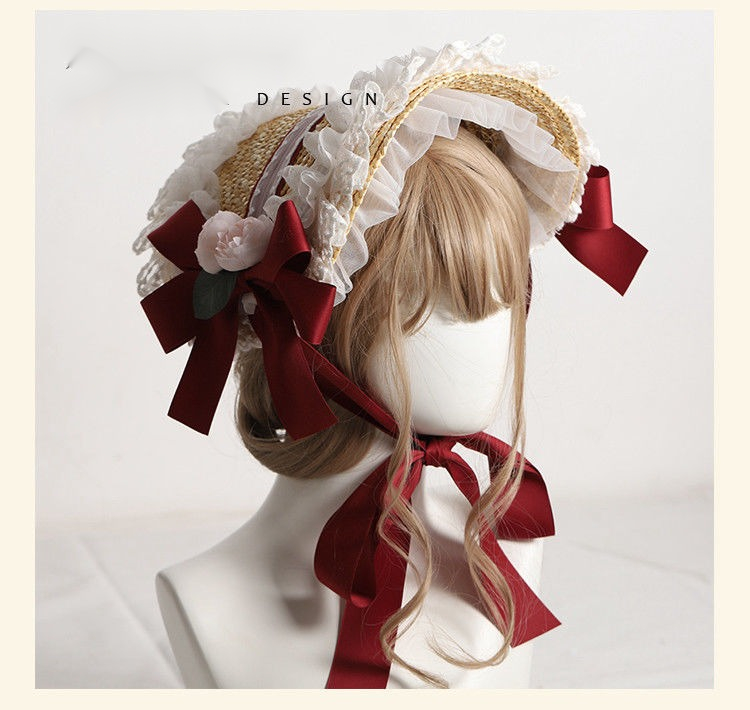 誓得lolita头饰草帽洛丽塔帽子手作波奈特多色追忆bnt原创设计田园风