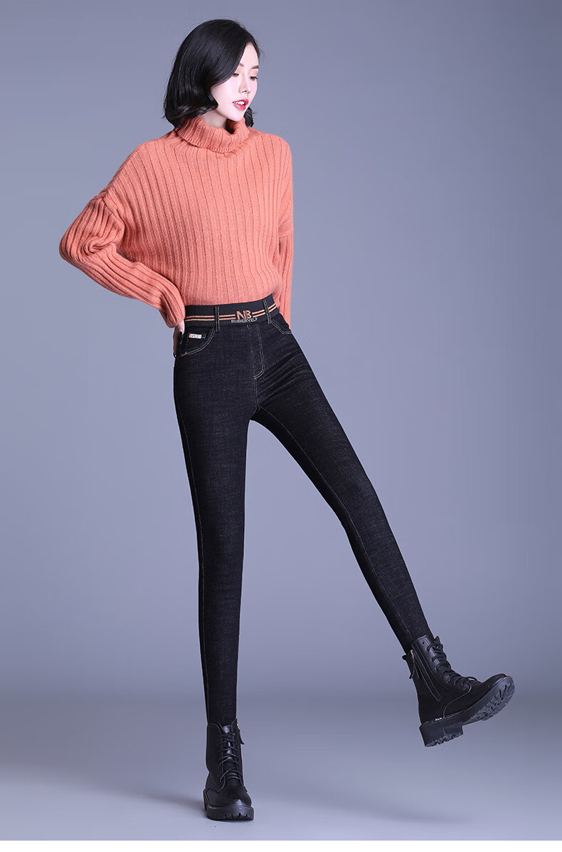 邻家女孩爱漂亮衣服加绒保暖显瘦牛仔裤2021冬季时尚新款高腰弹力外穿