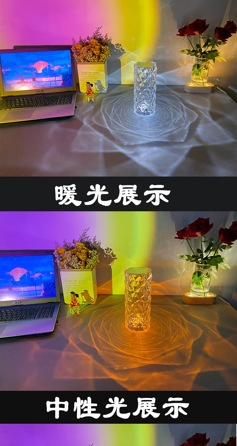 矢向千里寻灯抖音同款水晶台灯卧室西班牙ins网红玫瑰花瓣氛围灯床头