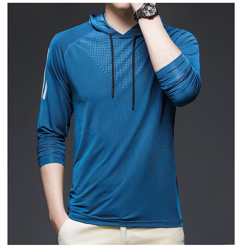 男士连帽t恤户外运动服高弹吸汗透气舒适健身衣服冰丝长袖体恤男枣红l