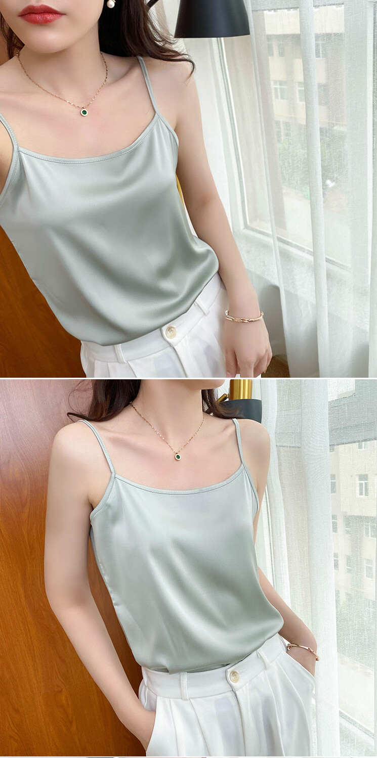 100真丝吊带背心女内搭桑蚕丝打底丝绸缎面性感美背外穿白色s建议体重