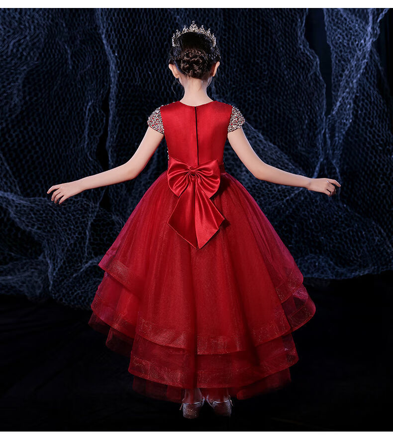 诗迪仕儿童红裙子儿童礼服女童公主裙蓬蓬纱超仙花童生日主持人模特
