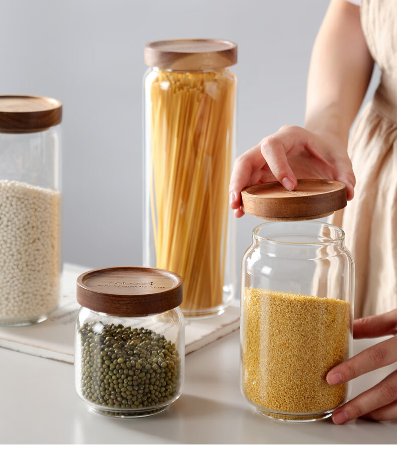 咖啡豆密封罐玻璃罐食品级透明玻璃瓶带盖五谷杂粮收纳罐储物罐瓶子