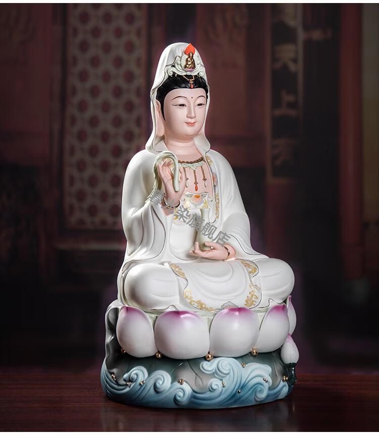 观音菩萨佛像摆件 菩语阁陶瓷观音佛像居家供奉佛摆件家用微笑南海观