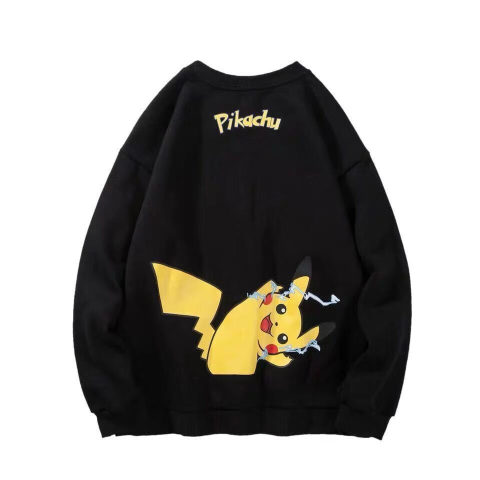 新款情侣装秋冬装圆领长袖卫衣男潮流宽松外套上衣服皮卡丘卫衣黑白m