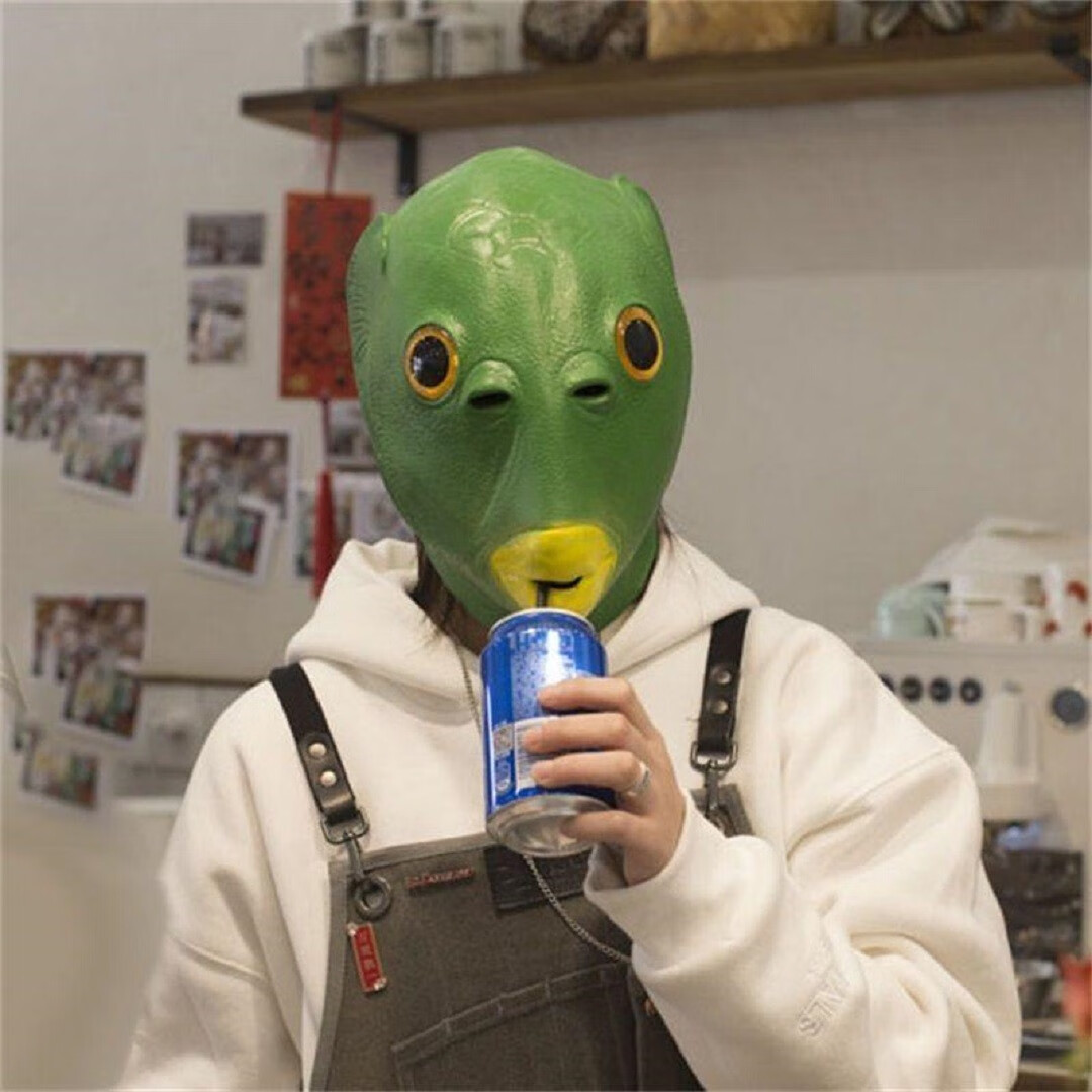 面具圣诞节头套抖音网红同款绿鱼人面具怪怪鱼搞笑创意恶搞绿色头套