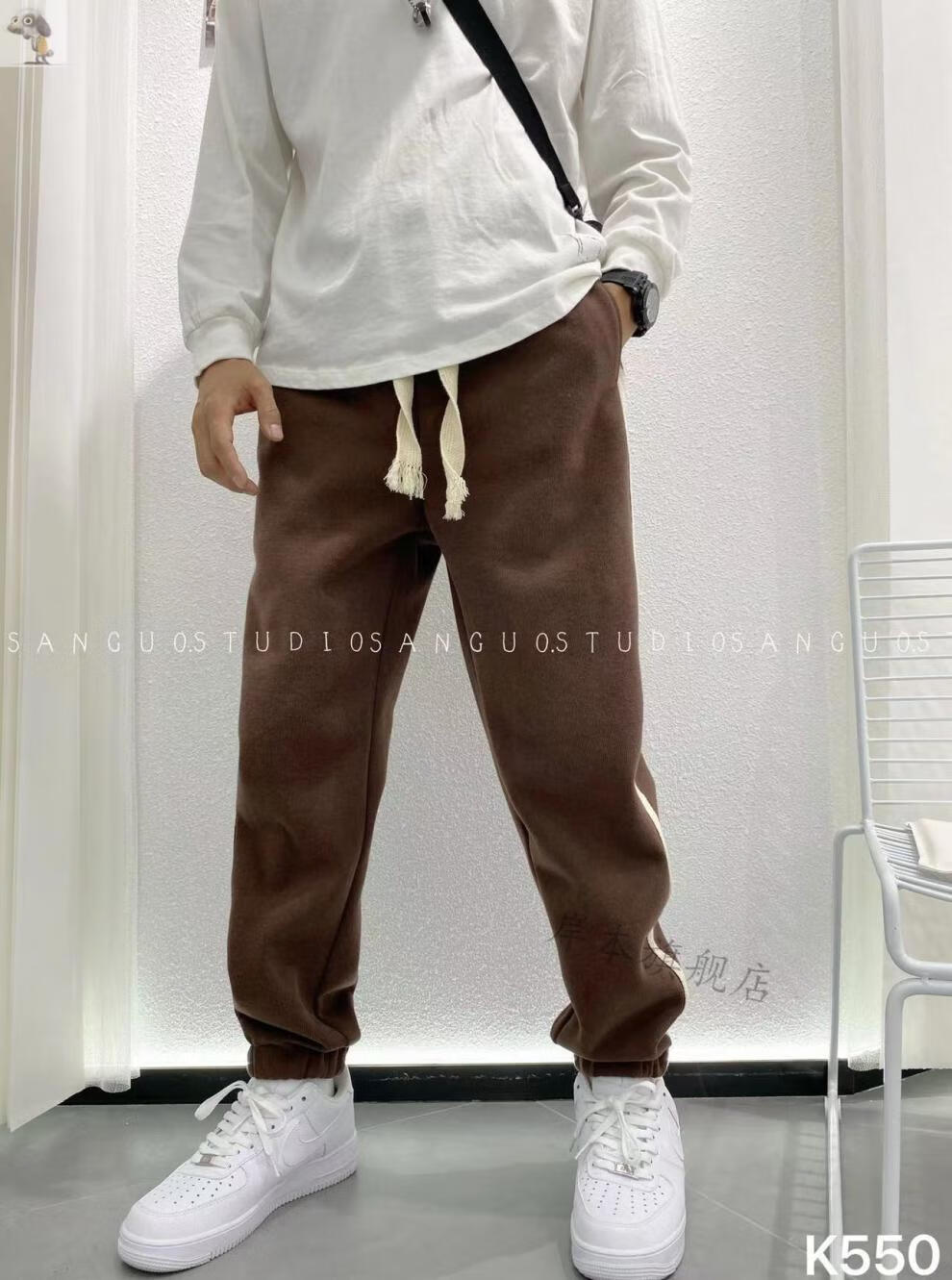 抖音同款北木先生服饰甄选经典男士秋冬时尚多色织带加绒休闲裤加厚