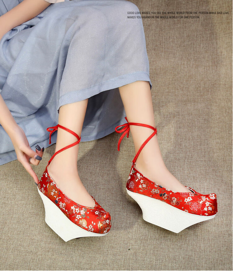 古装宫廷花盆女鞋延禧攻略如懿传福晋元宝底格格绣花布鞋清朝鞋子rm